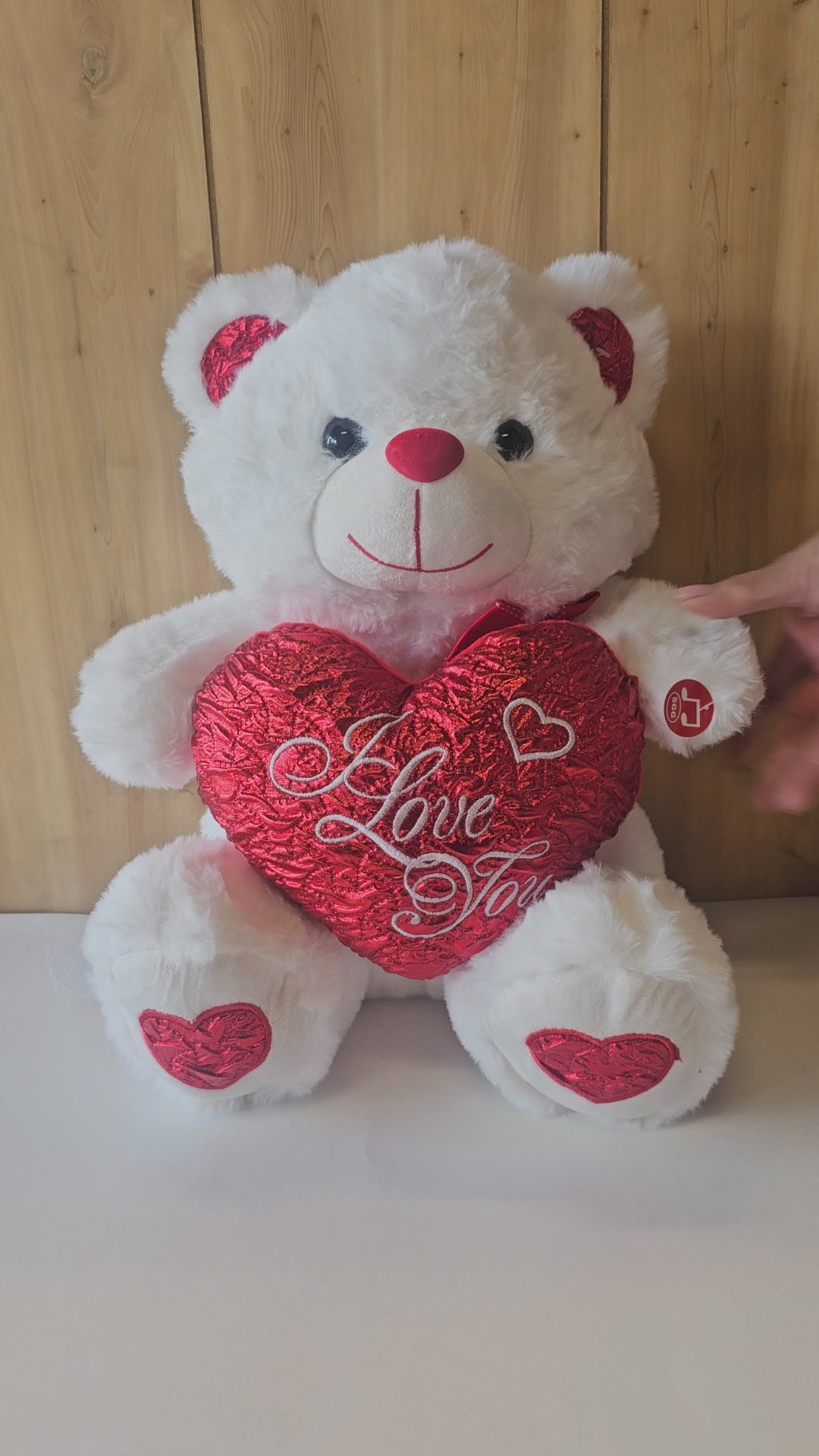 15" Musical Valentine Bear with I Love You Heart and Light up cheek White(1 piece)
