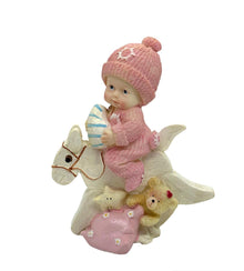  Pink Polyresin White Baby Girl Riding Horse - 12 Pieces