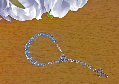 5" 6MM Round Glass Beads Rosary Blue/Silver (12 Pieces)