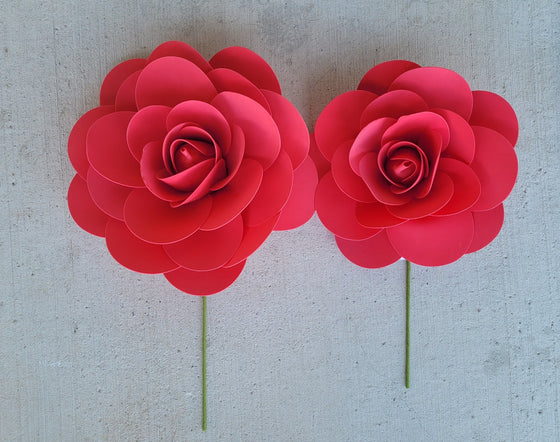 13" & 16" Foam Backdrop Flowers with Stick for Beautiful Room Wall Decoration Red (2 Pieces)1