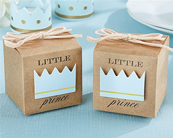 2" Cube Paper Favor Box with Blue Crown-50 Pieces