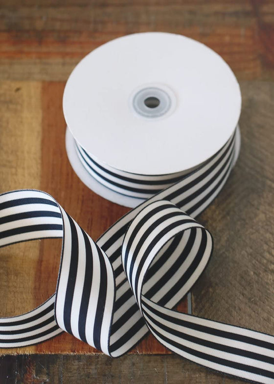 Striped Ribbon in Black and Cream 1.5 Inch x 25 Yards