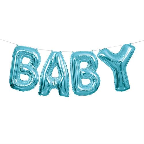 BABY Air Fill Foil Balloon Banner Blue (4 letter balloons)