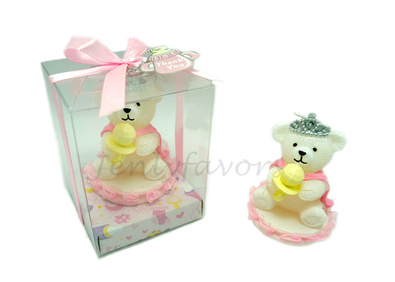 Princess Baby Bear with Tiara Candle - Baby Shower Favor - 12 pieces