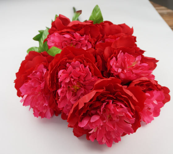 25 Inch Artificial Peony Silk Flower Bush 9 Heads Red With Beauty 2