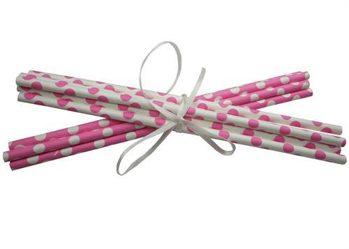 Light Pink Polka Dot Paper Straws | 10-Pack, 8.25 Inches - Cute Straws For Parties, Baby Showers