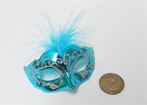 3" Mini Venetian Mask with Feather Turquoise (12 Pieces)