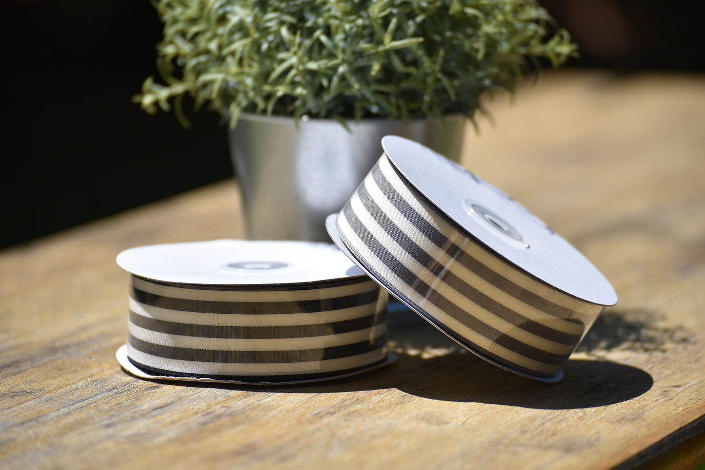 Striped Ribbon in Grey and Cream 1.5 Inch x 25 Yard
