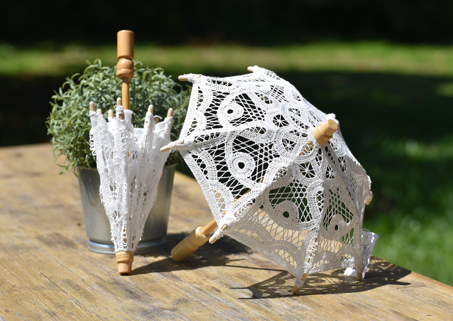 Mini Battenburg Lace Parasol Umbrella White 10.5