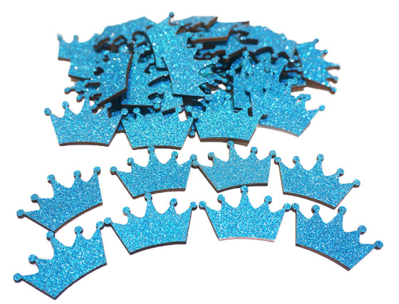 100Pcs Mini Glitter Wood Princess Crown Turquoise for Baby Shower Wedding Birthday Party Decorations