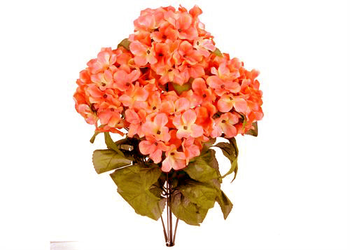 Satin Hydrangea Silk Flower Bush 7 Heads Coral
