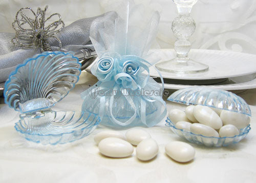 Clear Blue Clam Shell Favor - 12 Pieces