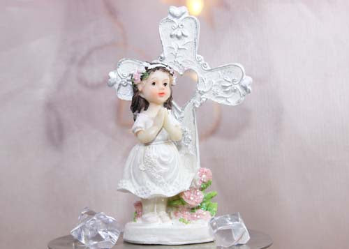Poly Resin Communion Figurine Girl With Cross (12 Pieces)