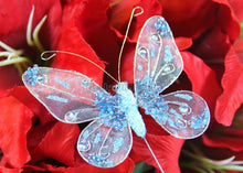  Glitter Organza Decorative Butterflies Blue (12 pieces)