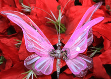  Glitter Double Wings Artificial Butterfly Sharp Wing Pink (12 Pieces)