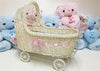 11 1/2'' Wicker Baby Girl Carriage - Baby Shower Centerpiece 1 Piece