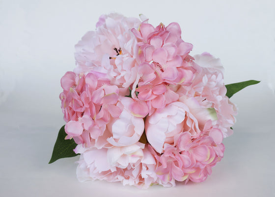 Peony & Hydrangea Silk Flower Wedding Bouquet Pink Mix