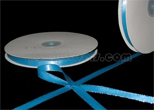 3/8" Double Face Satin Ribbon with Silver Edge Turquoise 50 Yards 