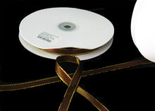  3/8" Double Face Satin Ribbon with Gold Edge Brown 50 Yards  