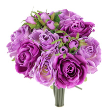  Rose Artificial Silk Flower Bouquet Lilac Mix