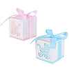 2.3" Cube Paper Favor Box with Blue Ribbon and Baby Stroller Pattern -12 Pieces