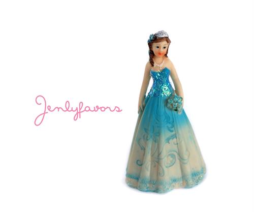 Mis Quince Anos and Sweet 16  4.5 inches Turquoise Cake Topper Doll (12 Pieces)