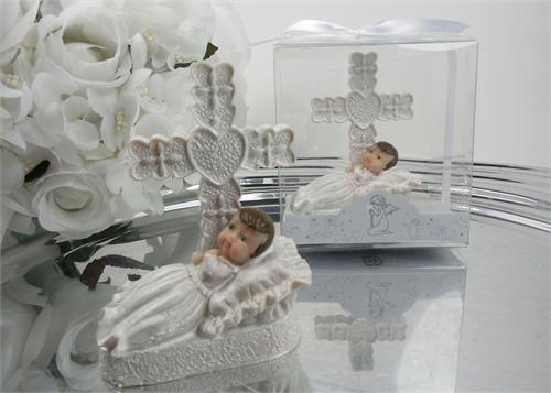 Baby Girl Baptism Favor with Cross - 12 pcs