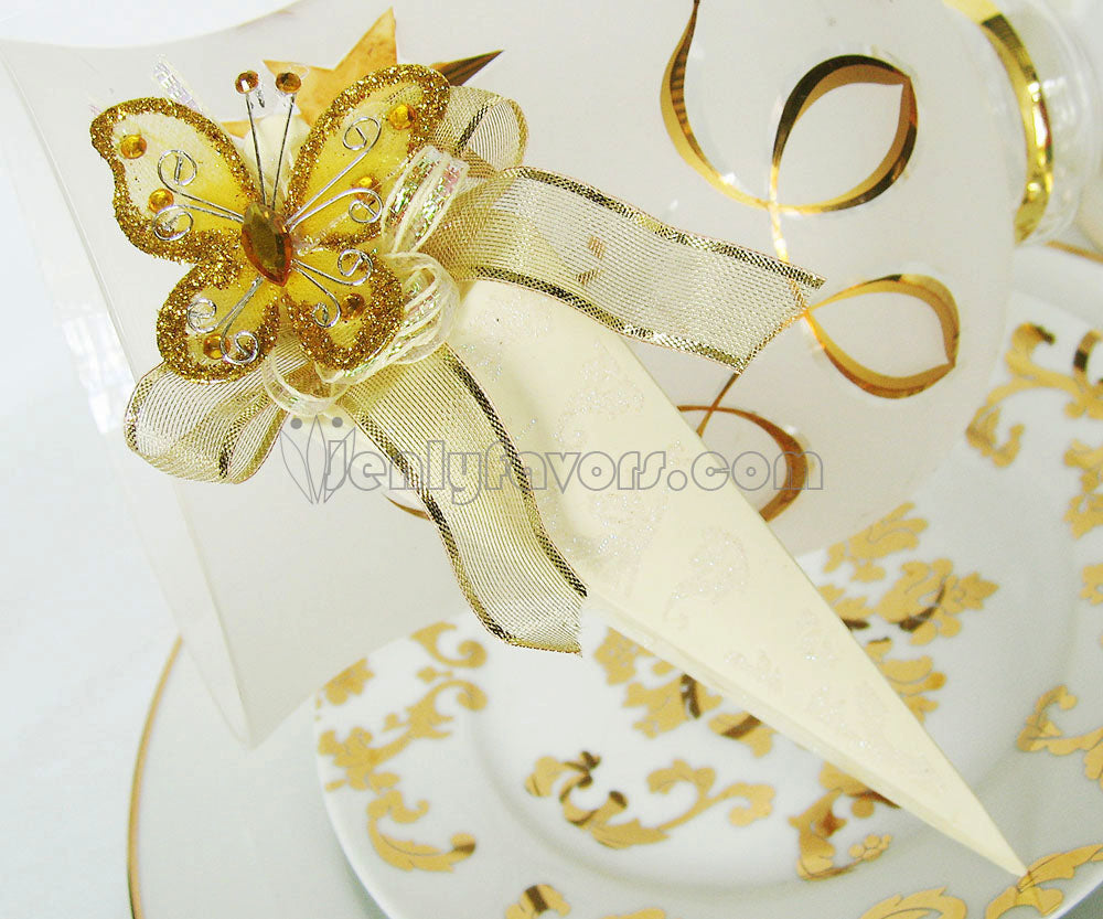 Do It Yourself Gold Butterfly Cone Favor Box