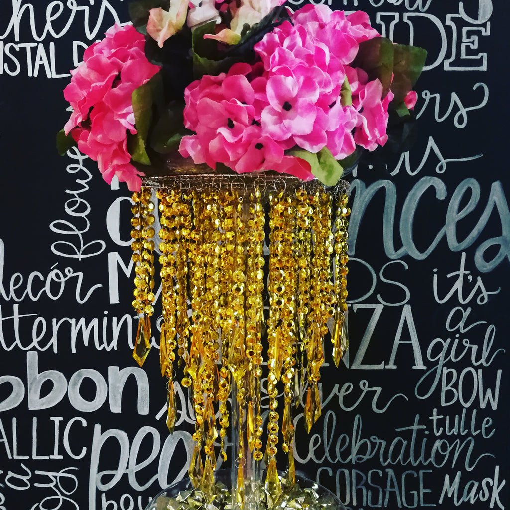 Gold Chandelier with Hydrangea Centerpieces for Wedding, Mis Quince, Baby Shower