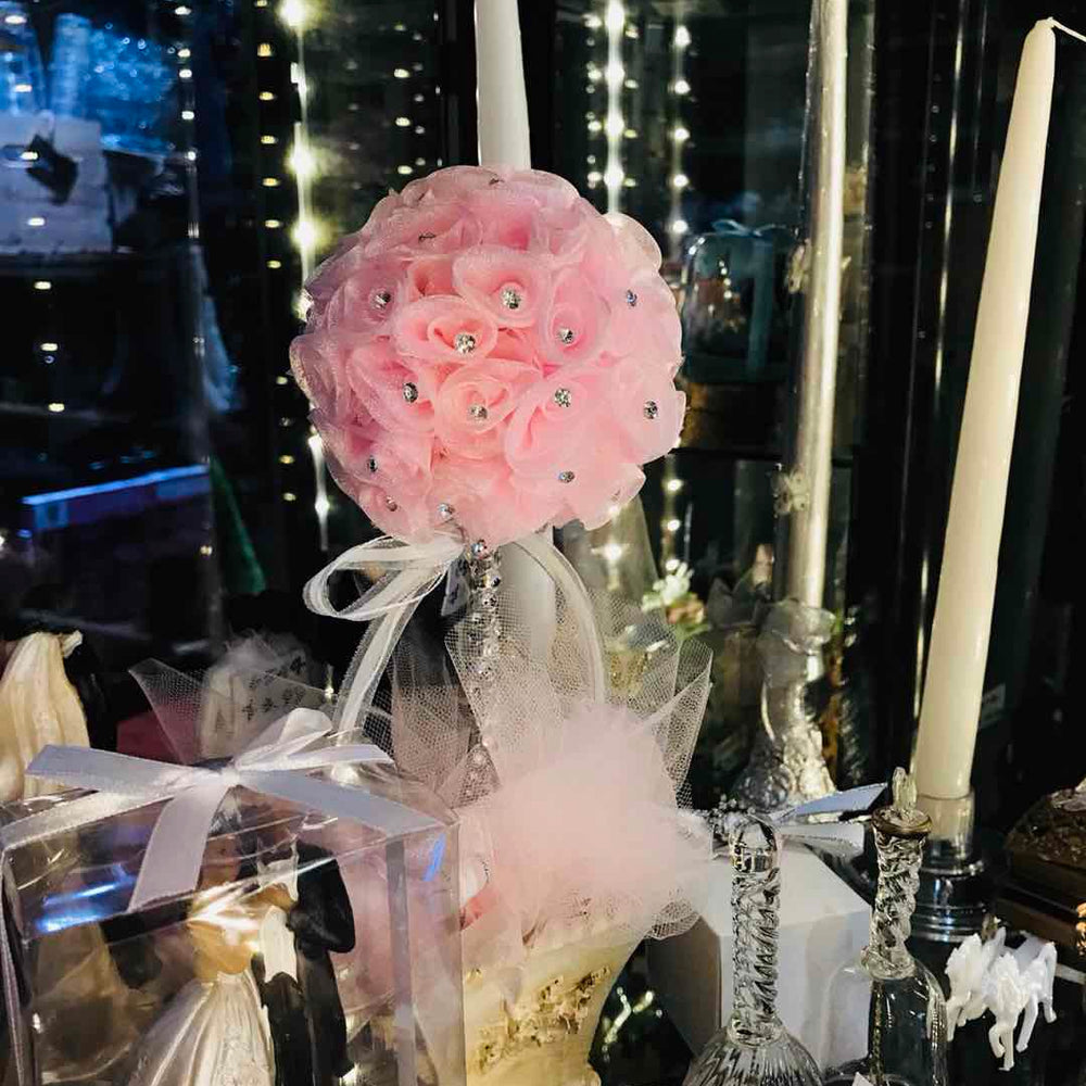 DIY Pink Organza Rose Topiary