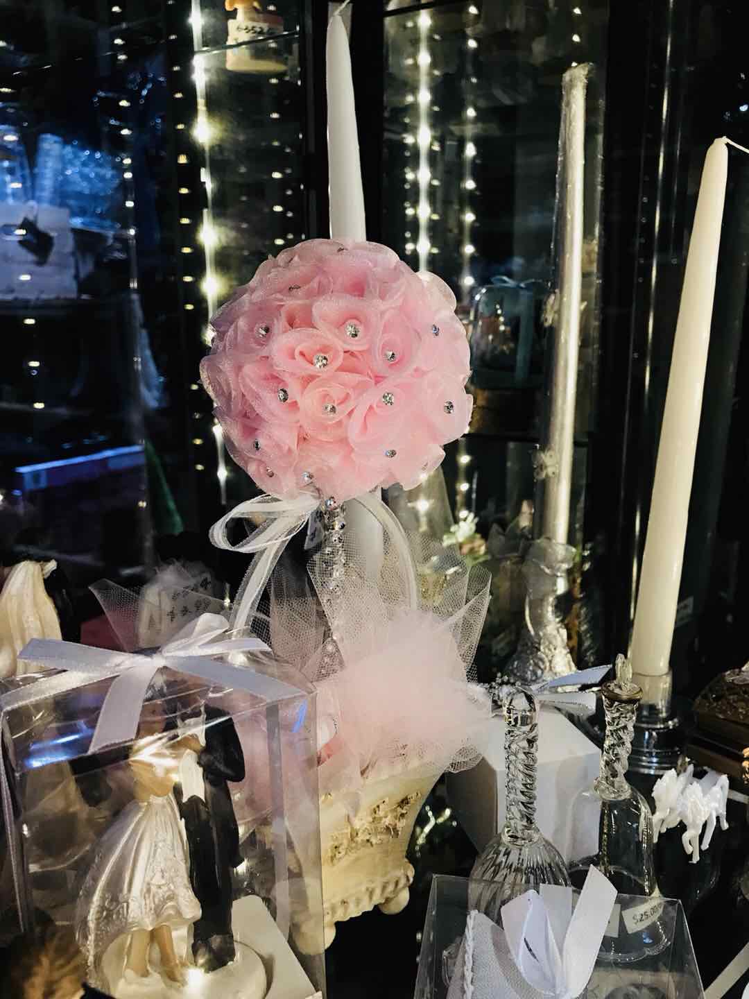 DIY Pink Organza Rose Topiary