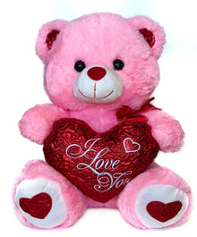  6 PCS 15" Pink Musical Valentine Bear with I Love You Heart and Light up cheek