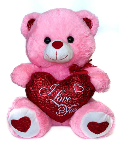 15" Pink Musical Valentine Bear with I Love You Heart and Light up cheek (1 piece)