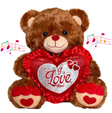  15" Brown Musical Valentine Bear with I Love You Heart and Light Up Cheek (1 piece)