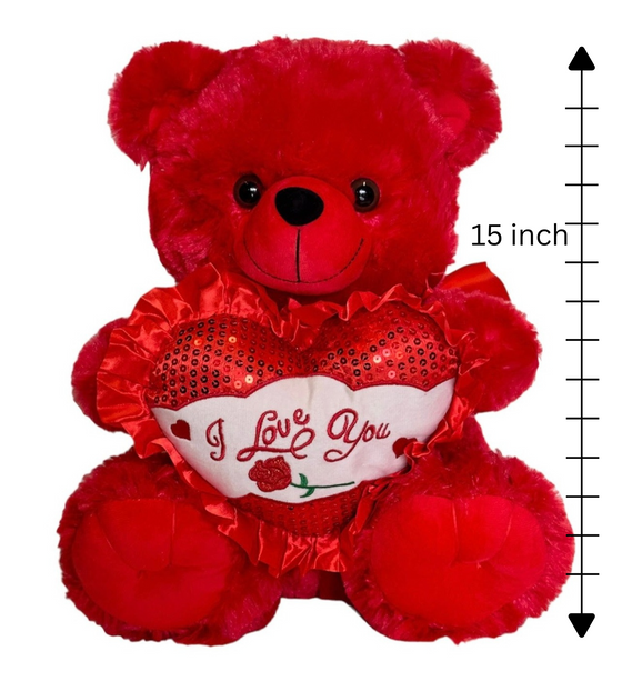 15" Musical Valentine Bear Red with I Love You Heart and Light Up Cheek (1 Piece)