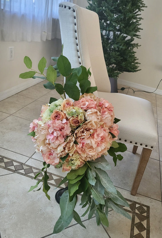 Rose & Hydrangea Silk Flower Wedding Bouquet Cream Pink