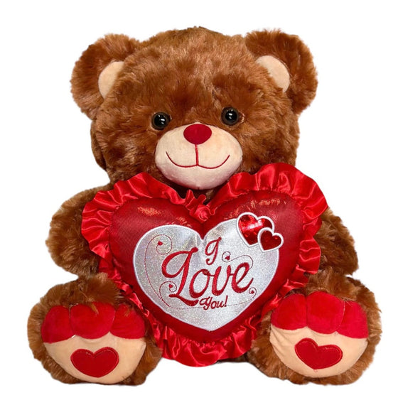 15" Brown Musical Valentine Bear with I Love You Heart and Light Up Cheek (1 piece)