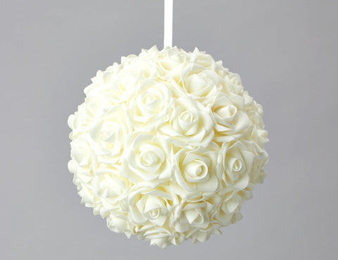 Foam Rose Pomander Flower Kissing Ball 10" Ivory