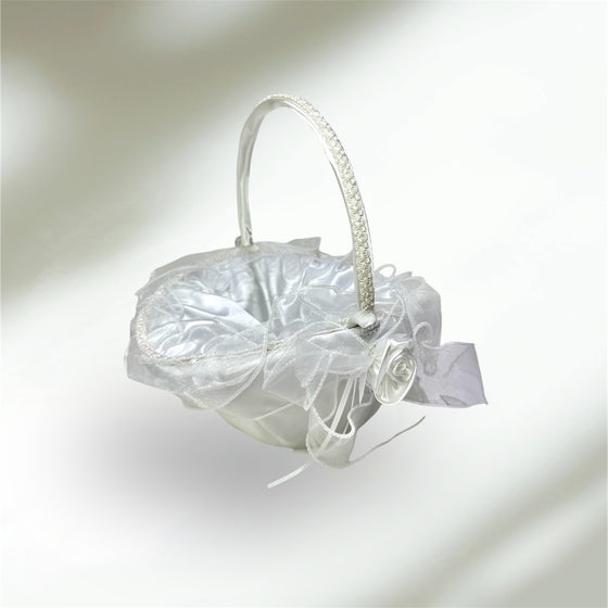 10" X 8" Oval Venetian Flower Girl Basket with Organza Edge White