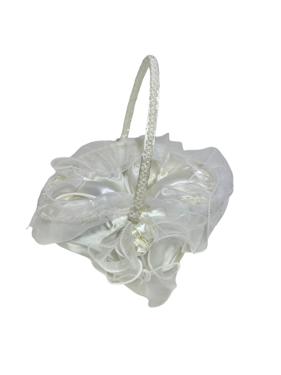 10" X 8" Oval Venetian Flower Girl Basket with Organza Edge Ivory