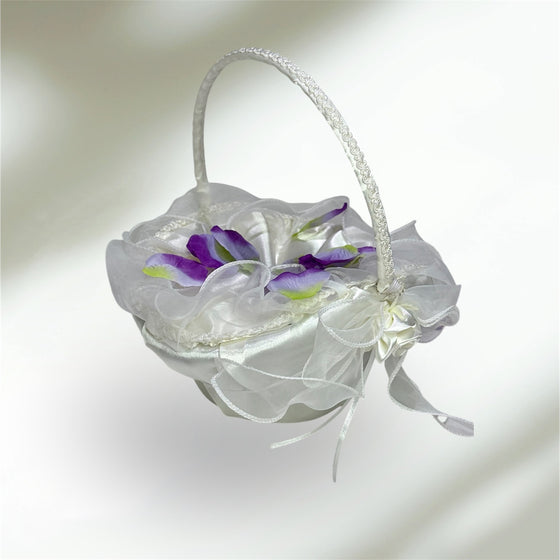 10" X 8" Oval Venetian Flower Girl Basket with Organza Edge Ivory