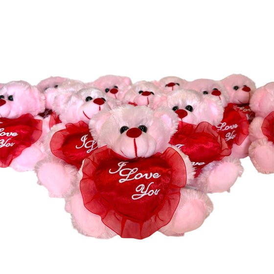 12 PCS 6" Pink Teddy Bear with "I Love You" Heart Valentine Gift