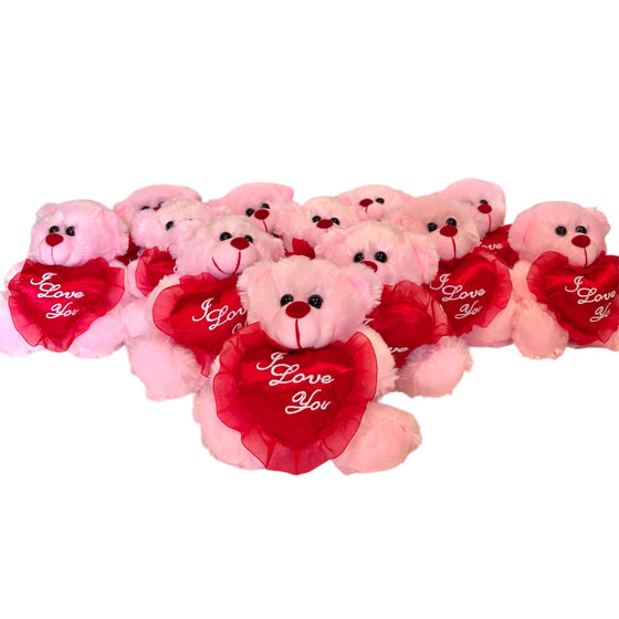 12 PCS 6" Pink Teddy Bear with "I Love You" Heart Valentine Gift