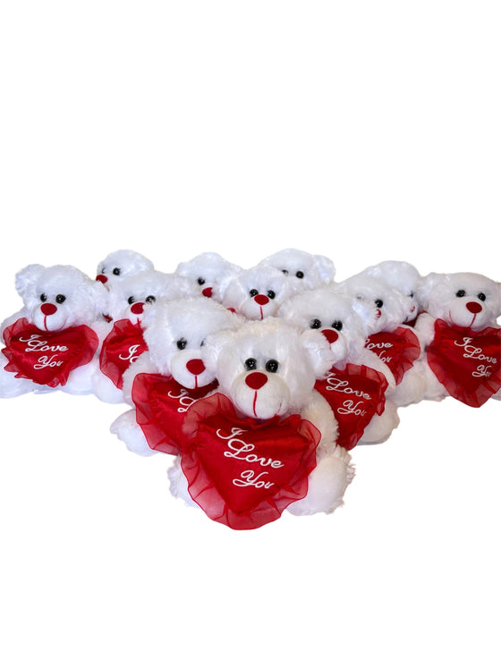 12 PCS 6" White Teddy Bear with "I Love You" Heart Valentine Gift