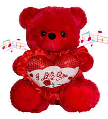  15" Musical Valentine Bear Red with I Love You Heart and Light Up Cheek (1 Piece)