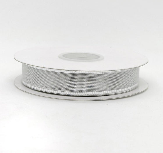 5/8" Metallic Nylon Wired Ribbon Silver (25 Yards)