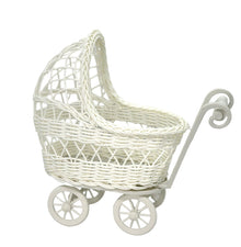  9 1/2'' Wicker Baby Carriage - Baby Shower Centerpiece White