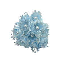  Organza and Satin Flower with Pearl Spray Pastel Blue(72 Flowers)