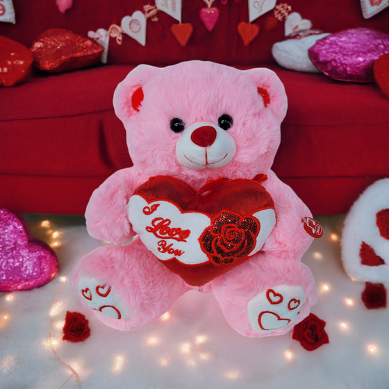 11" Pink Music Bear with I Love You Heart and Light up cheek (1 Piece)