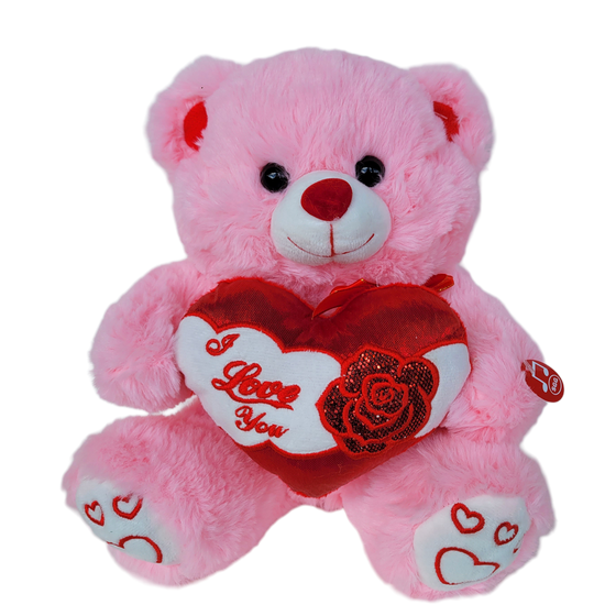 11" Pink Music Bear with I Love You Heart and Light up cheek (1 Piece)